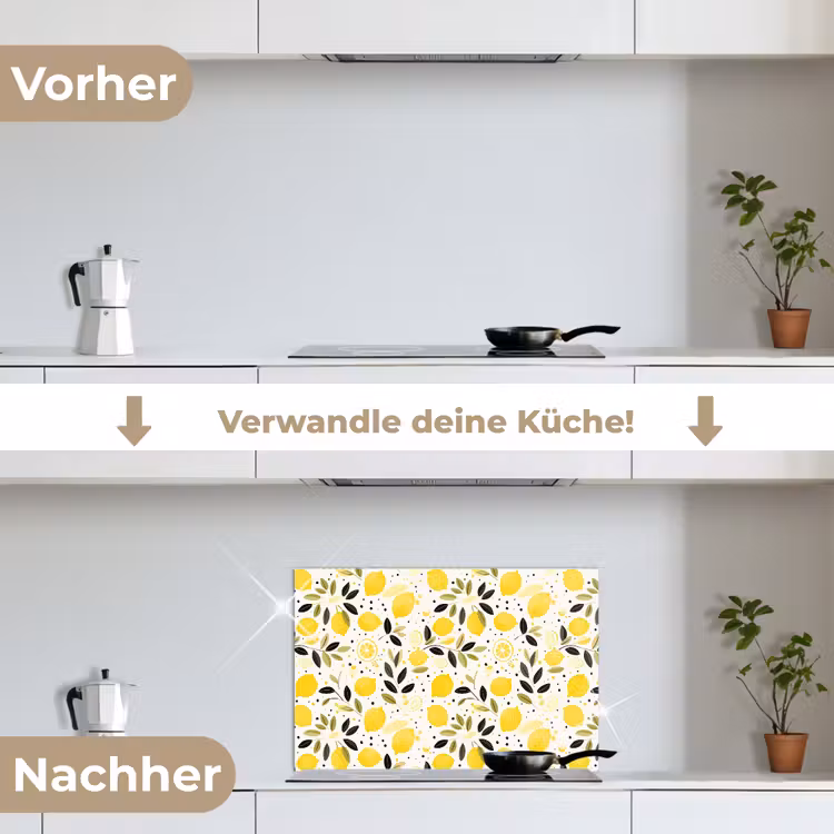 Citroenen - Geel - Wit - Stippen keuken achterwand spatscherm klein 900 -voor_na_DE