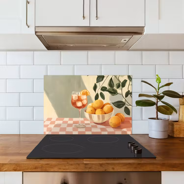 Citroenen - Glas - Tafelkleed - Geblokt keuken achterwand spatscherm klein -sfeer2