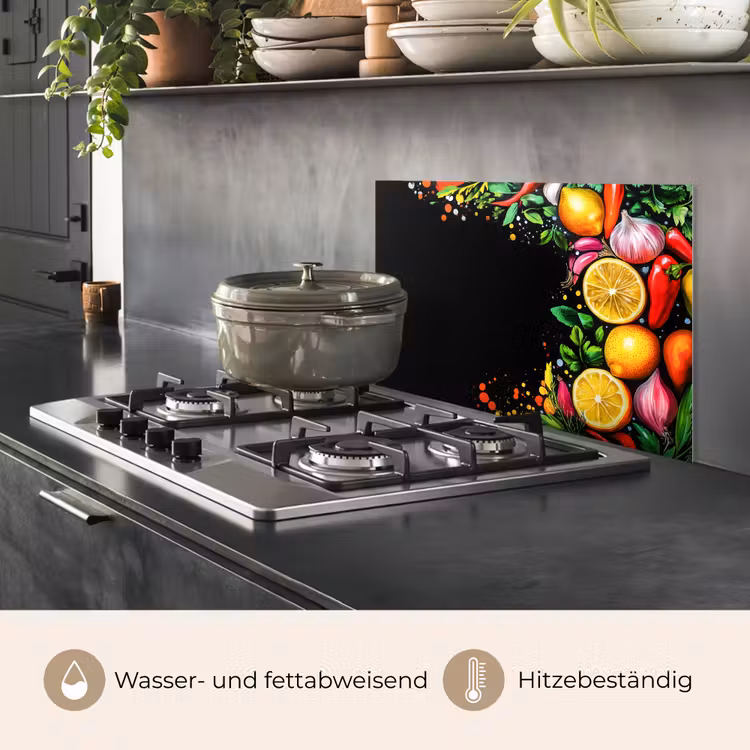 Citroenen - Peper - Kruiden - Graffiti - Verf - Abstract keuken achterwand spatscherm klein -usp_DE
