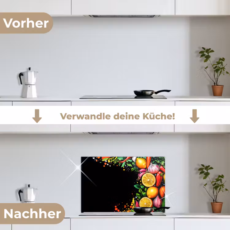 Citroenen - Peper - Kruiden - Graffiti - Verf - Abstract keuken achterwand spatscherm klein -voor_na_DE