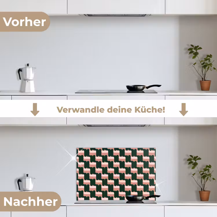 Vlechtpatroon - Groen - Roze - Geometrisch keuken achterwand spatscherm klein 900 -voor_na_DE