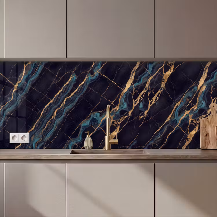 Abstract - Gouden lijnen - Kunst - Modern - Zwart keuken achterwand 2 middel zz_3dshopping