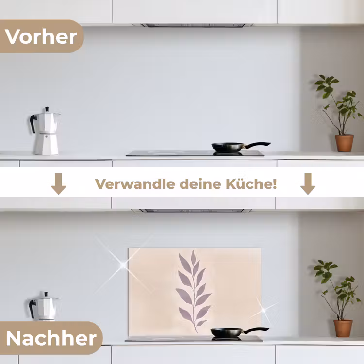 Tak - Bladeren - Minimalistisch - Beige keuken achterwand spatscherm klein -voor_na_DE