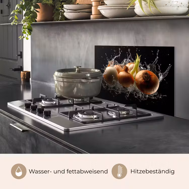 Ui - Groente - Bruin - Water - Zwart keuken achterwand spatscherm klein -usp_DE