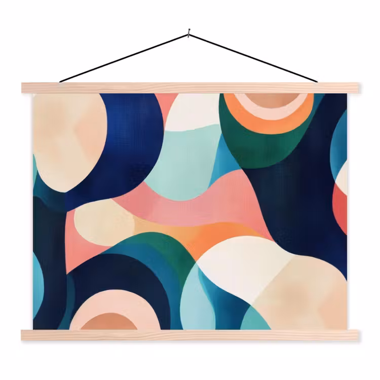 Abstract - Blauw - Roze textielposter latten blank klein -3d