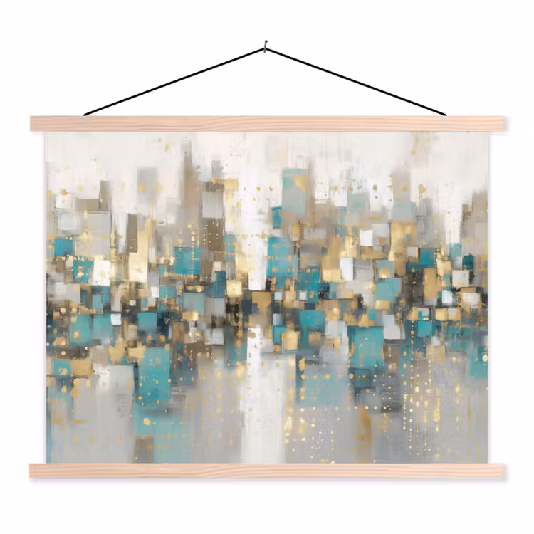 Abstract - Blokken - Goud - Skyline textielposter latten blank klein -3d