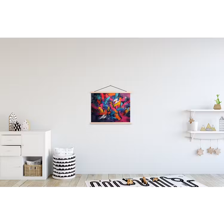 Abstract - Explosie - Neonkleuren textielposter latten blank klein -kinderkamer