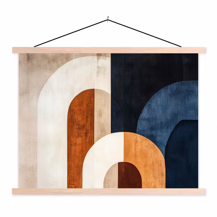 Abstract - Vormen - Donkerblauw textielposter latten blank klein -3d
