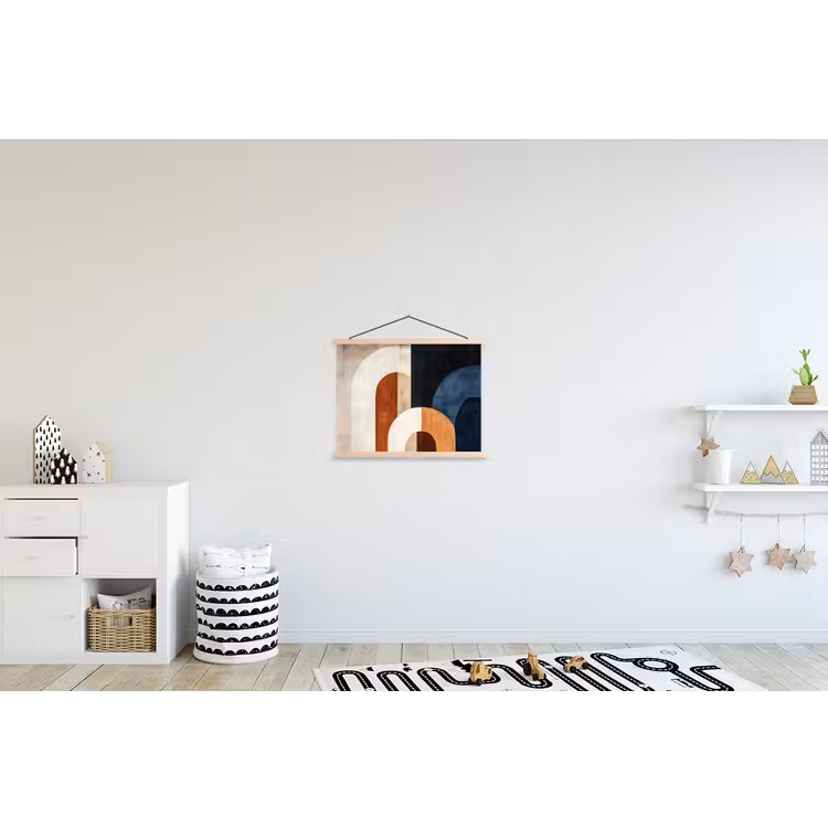 Abstract - Vormen - Donkerblauw textielposter latten blank klein -kinderkamer