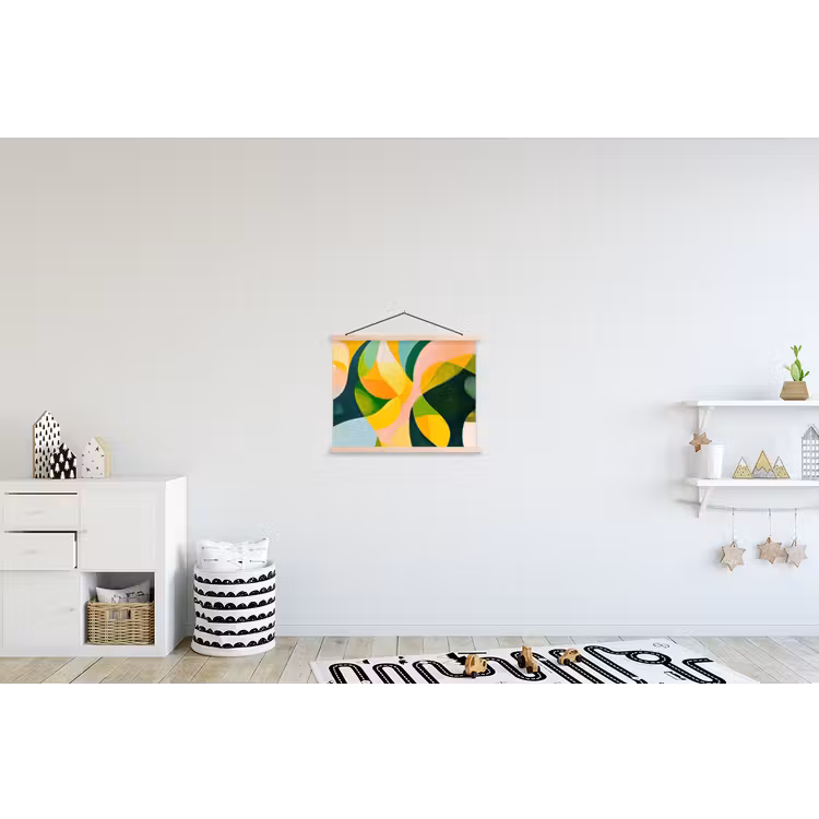 Abstract - Geel - Roze - Groen textielposter latten blank klein -kinderkamer