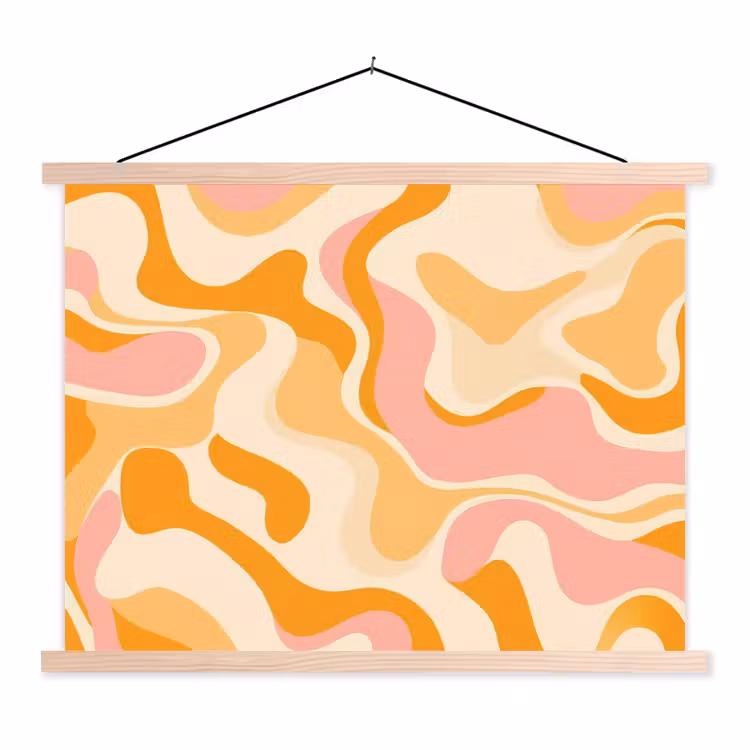 Abstract - Golvend - Oranje textielposter latten blank klein -3d