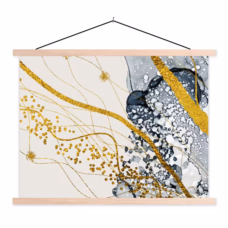 Abstracte weergave van de lucht met gouden accenten uit de natuur textielposter latten blank klein -3d