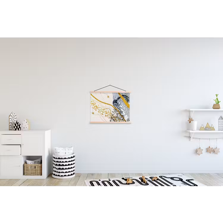 Abstracte weergave van de lucht met gouden accenten uit de natuur textielposter latten blank klein -kinderkamer