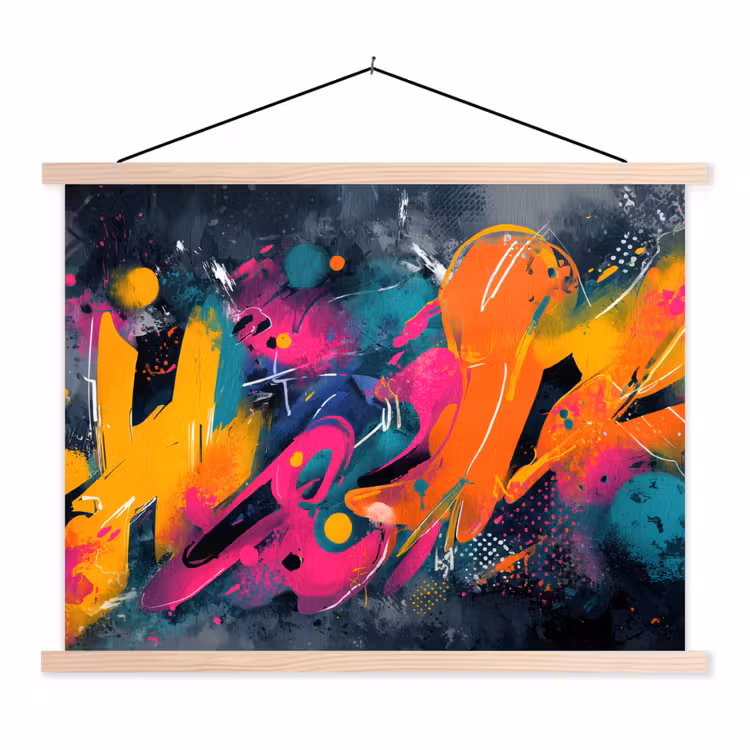 Abstract - Graffiti - Kleurrijk - Verfspatten textielposter latten blank klein -3d