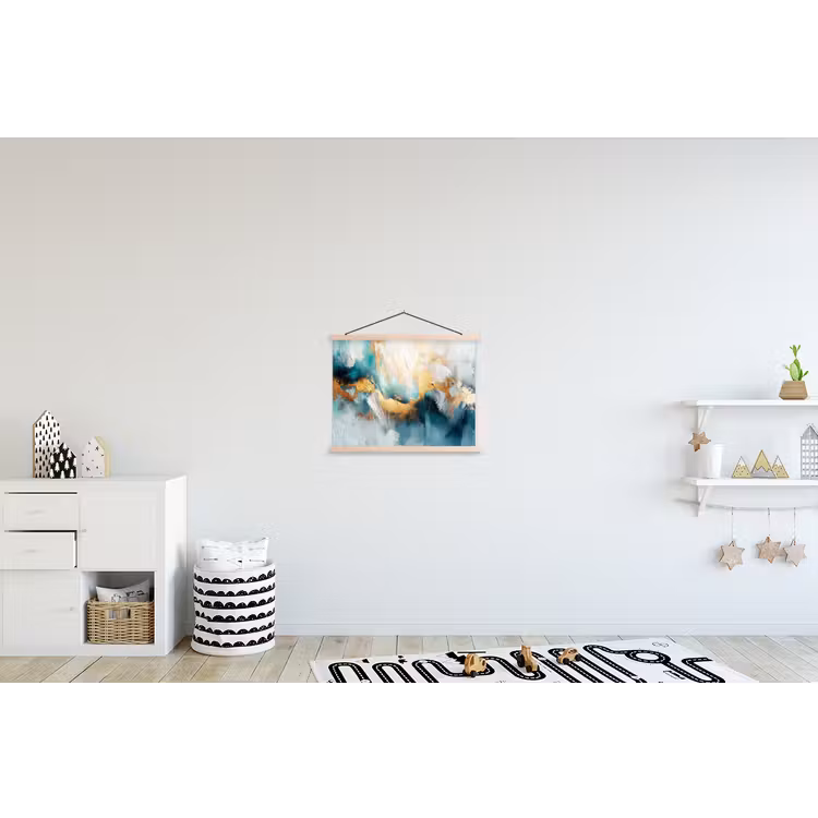 Abstract - Kunst - Gold - Blauw textielposter latten blank klein -kinderkamer