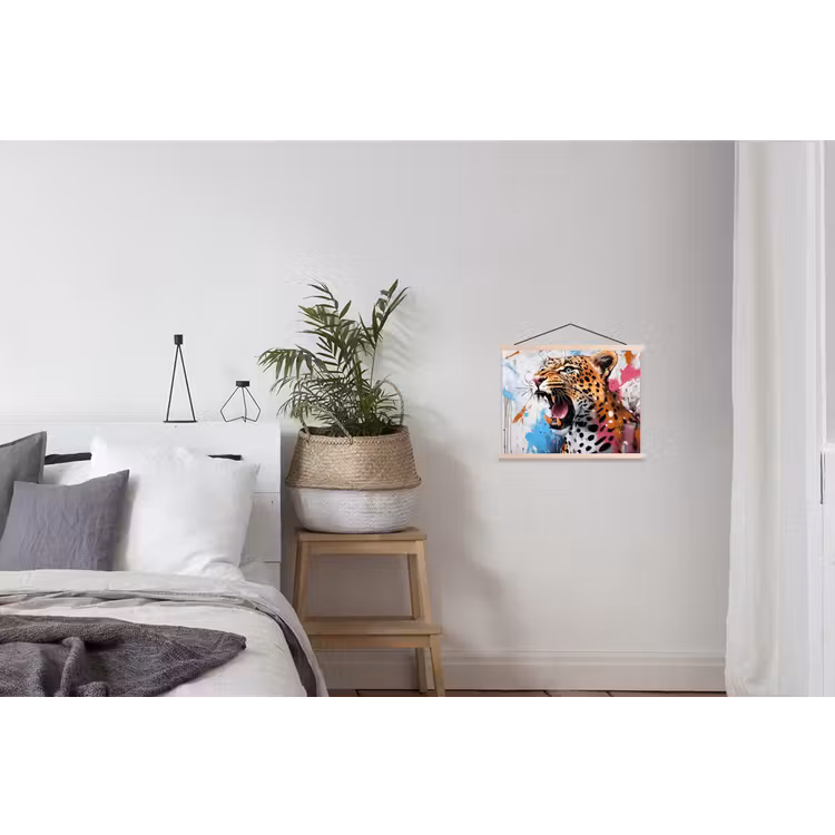 Abstract - Luipaard - Kleurrijk textielposter latten blank klein -woonkamer