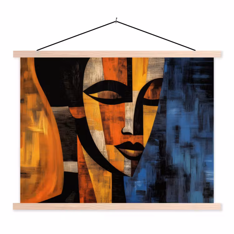 Abstract - Portret - Kleurvakken textielposter latten blank klein -3d
