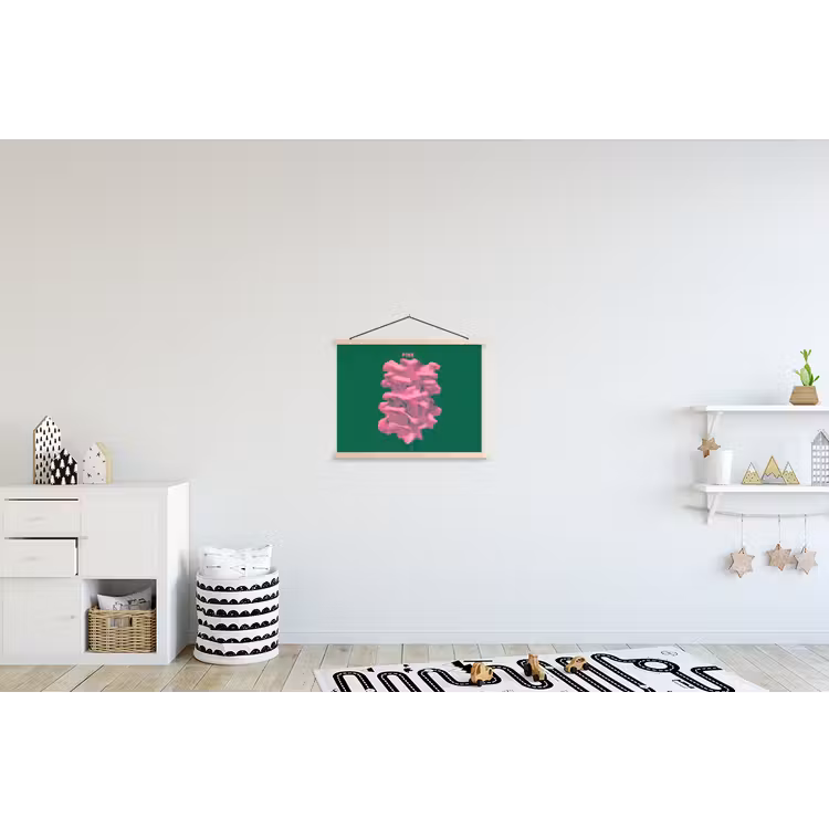 Abstract - Pink - Lijnen - Groen textielposter latten blank klein -kinderkamer