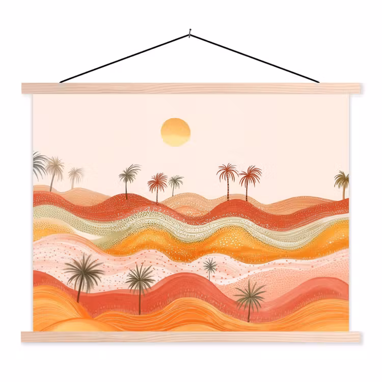 Abstract landschap - Palmbomen - Kleurrijk textielposter latten blank klein -3d