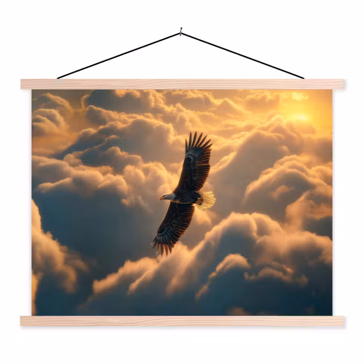 Adelaar - Wolken - Zon textielposter latten blank klein -3d