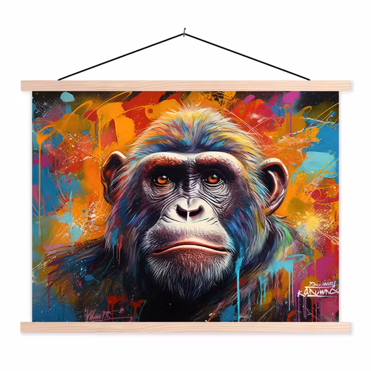 Aap - Gorilla - Graffiti - Dieren - Kleuren textielposter latten blank klein -3d