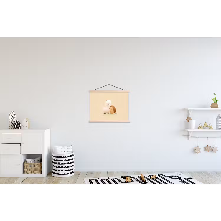 Alpaca - Egel - Bruin - Knuffelen textielposter latten blank klein -kinderkamer
