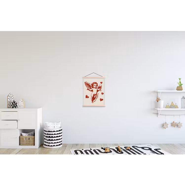 Cupido - Hartjes - Rood - Klassiek textielposter latten blank klein -kinderkamer