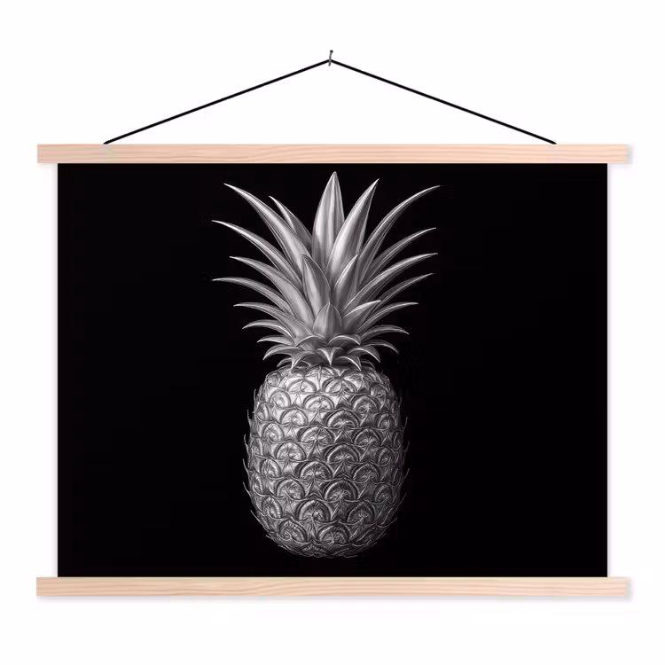 Ananas - Gedetailleerd - Bladeren textielposter latten blank klein -3d