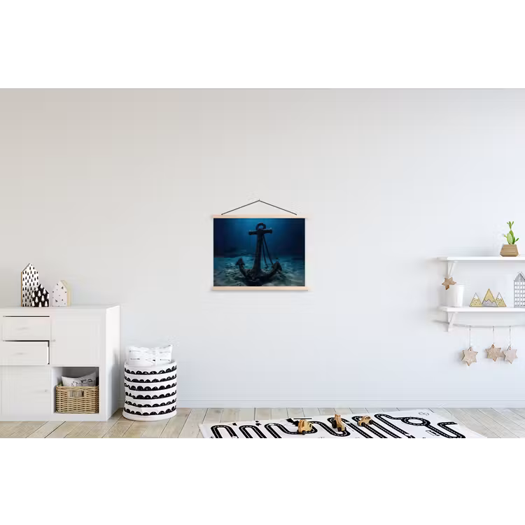 Anker - Ijzer - Zeebodem - Zand textielposter latten blank klein -kinderkamer