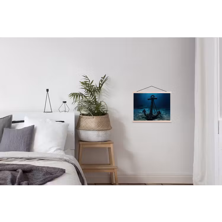 Anker - Ijzer - Zeebodem - Zand textielposter latten blank klein -woonkamer