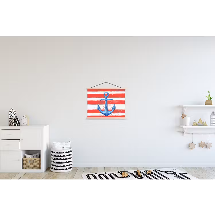 Anker - Verfspatten - Rood - Blauw textielposter latten blank klein -kinderkamer