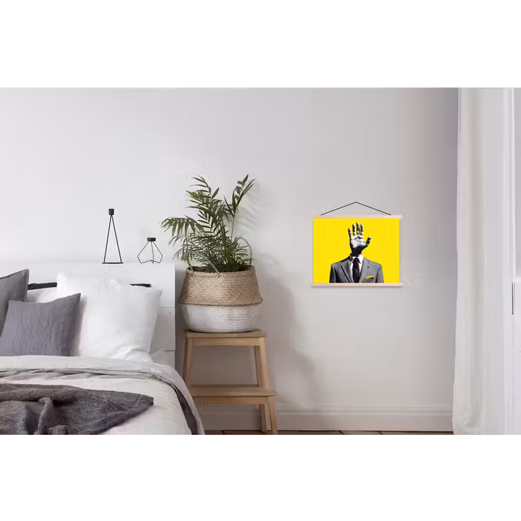 Pak - Hand - Geel textielposter latten blank klein -woonkamer
