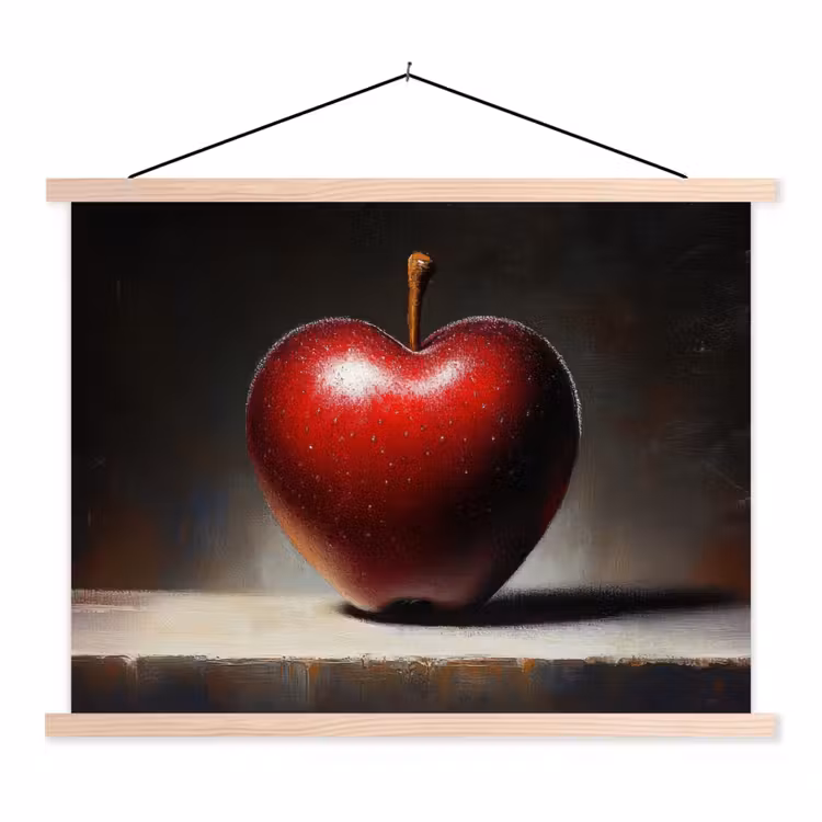 Apple - Hart - Rood textielposter latten blank klein -3d