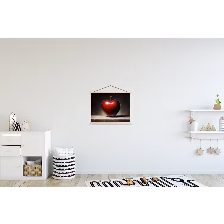 Apple - Hart - Rood textielposter latten blank klein -kinderkamer