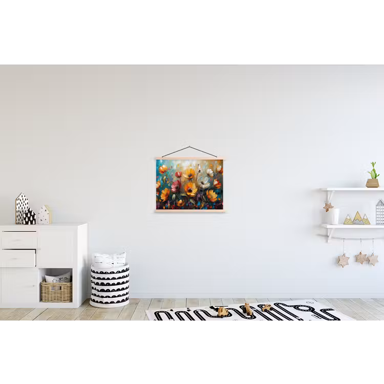 Watercolor - Bloemen - Kunst - Modern textielposter latten blank klein -kinderkamer