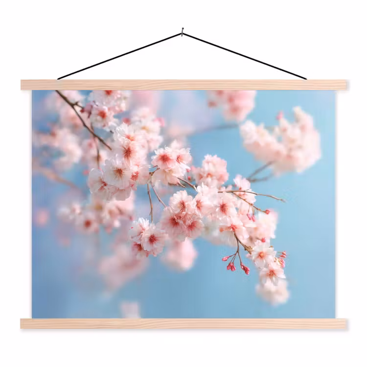 Takken - Bloesems - Roze textielposter latten blank klein -3d