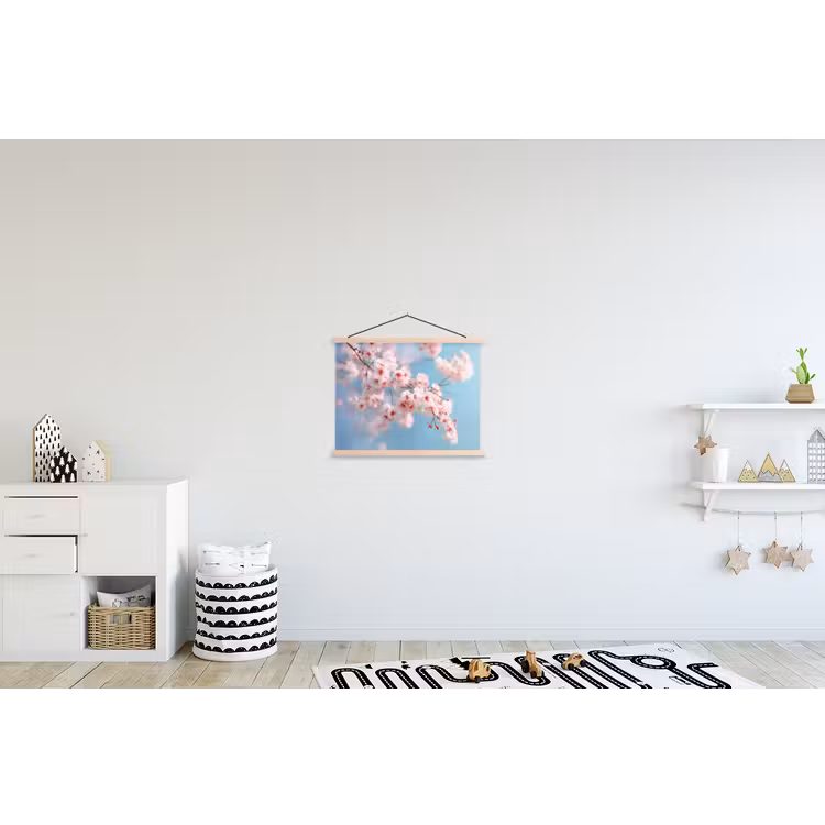 Takken - Bloesems - Roze textielposter latten blank klein -kinderkamer