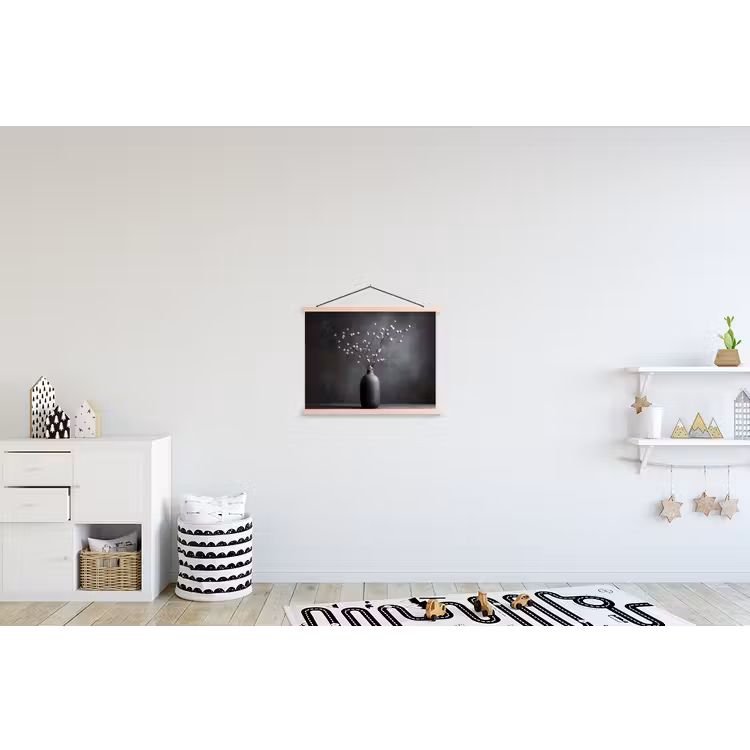 Takken - Vaas - Bolletjes - Wit textielposter latten blank klein -kinderkamer