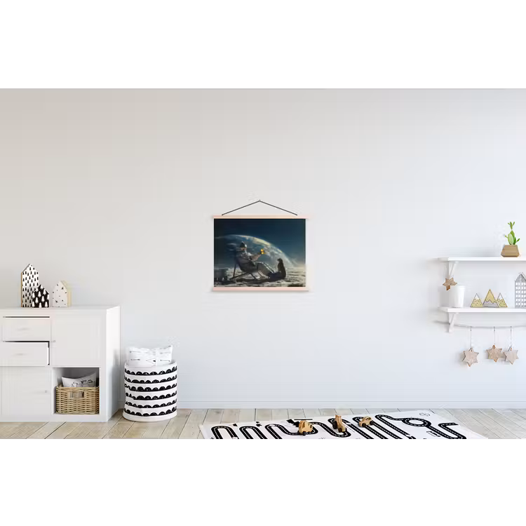 Astronaut - Kat - Glas - Stoel textielposter latten blank klein -kinderkamer
