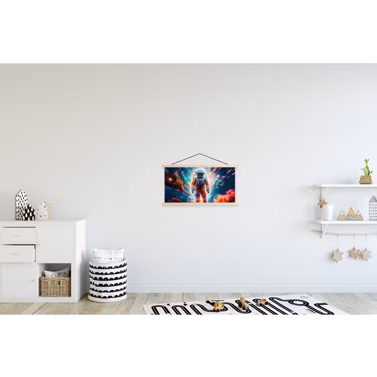 Astronaut - Neon - Meteoriet - Neon textielposter latten blank klein -kinderkamer