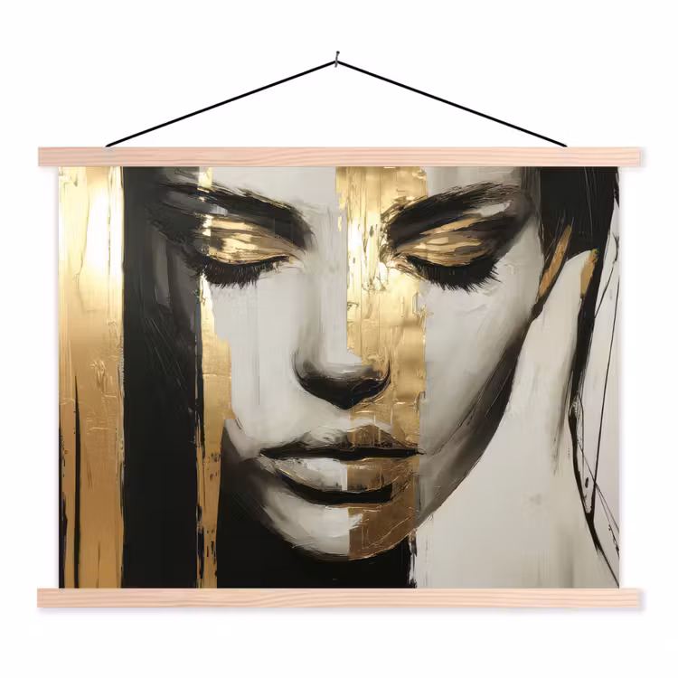 Ogen - Gezicht - Goud - Strepen textielposter latten blank klein -3d