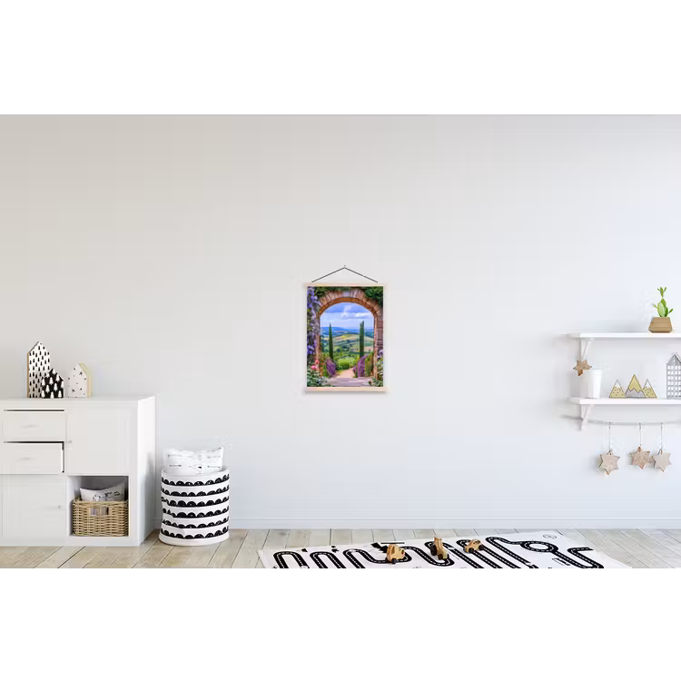 Doorkijk - Toscane - Landschap - Poort textielposter latten blank klein -kinderkamer