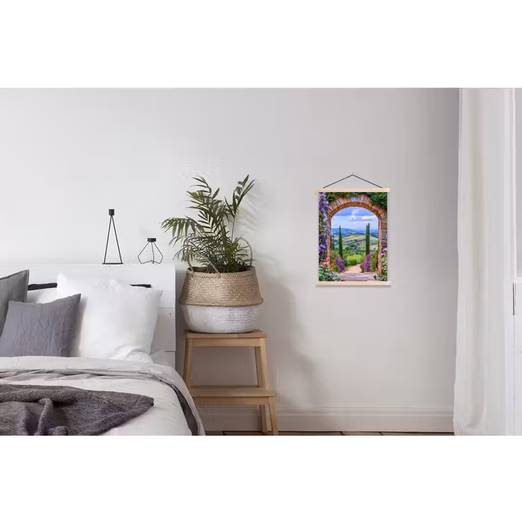 Doorkijk - Toscane - Landschap - Poort textielposter latten blank klein -woonkamer