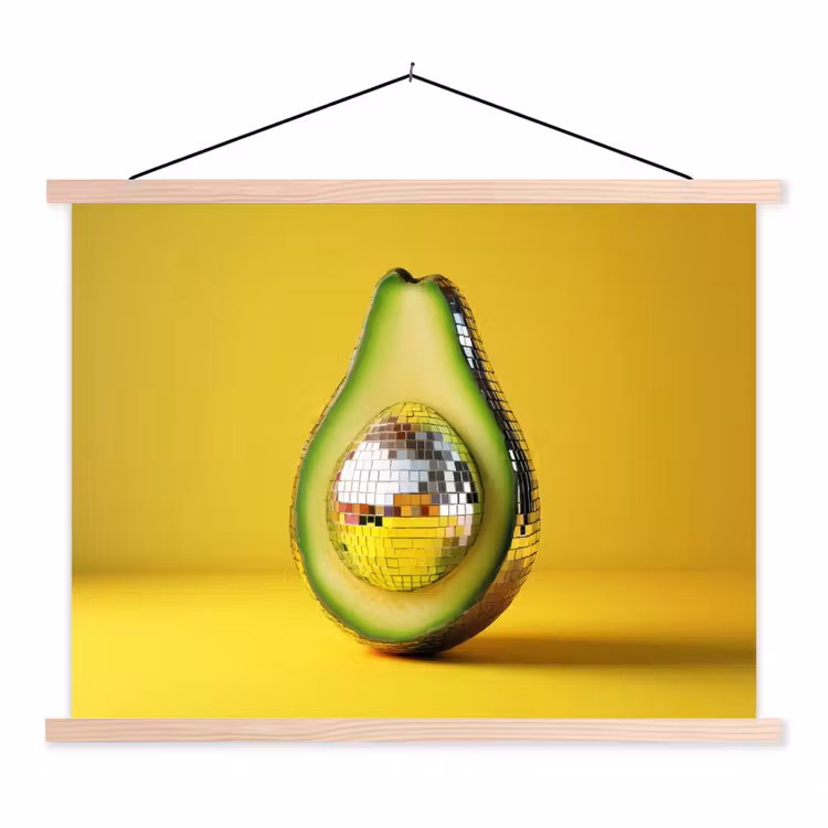 Avocado - Discobal - Geel - Glitter textielposter latten blank klein -3d