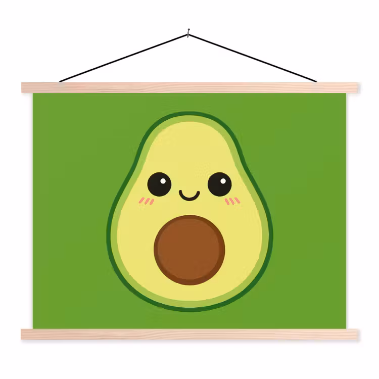 Avocado - Groen - Speels textielposter latten blank klein -3d