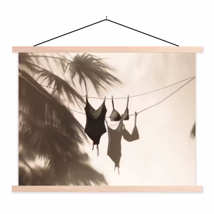 Badkleding - Palmbomen - Schaduw - Tropisch textielposter latten blank klein -3d
