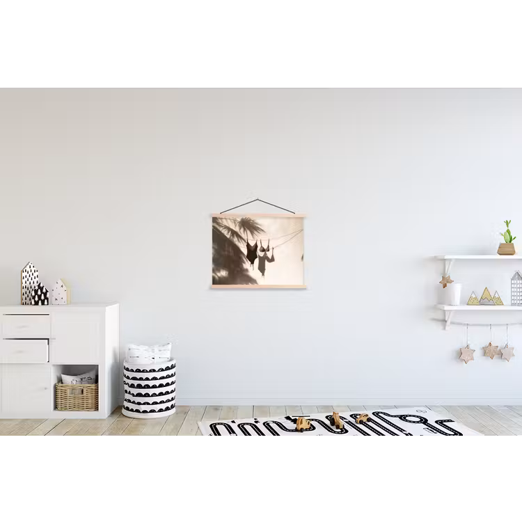 Badkleding - Palmbomen - Schaduw - Tropisch textielposter latten blank klein -kinderkamer