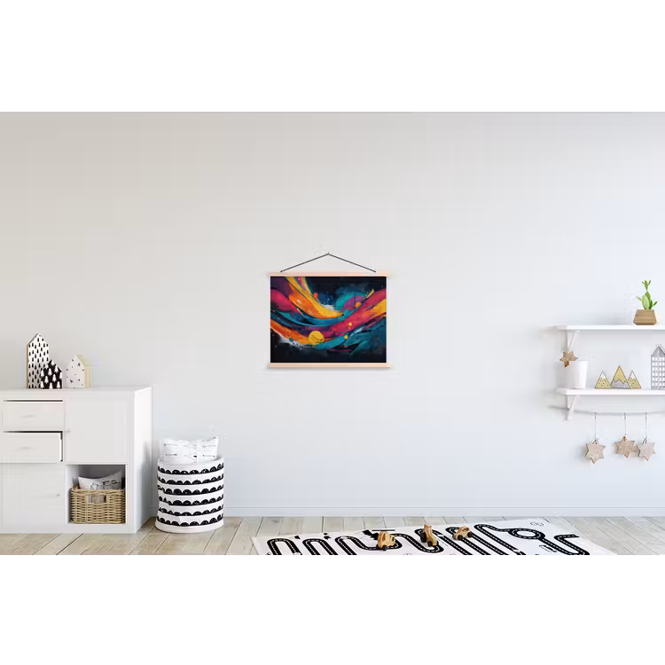 Banen - Golven - Kleurrijk - Abstract textielposter latten blank klein -kinderkamer
