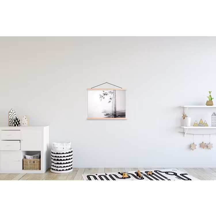 Bamboestammen - Water - Minimalistisch - Wit textielposter latten blank klein -kinderkamer