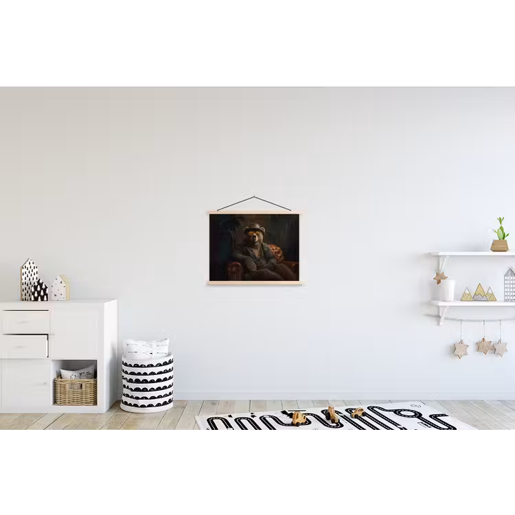 Beer - Bruin - Pak - Hoed textielposter latten blank klein -kinderkamer